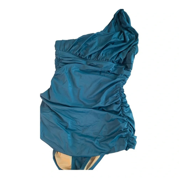 J. Crew Ruched One Shoulder One Piece Swimsuit Sz 6 Teal Blue New - Picture 9 of 12